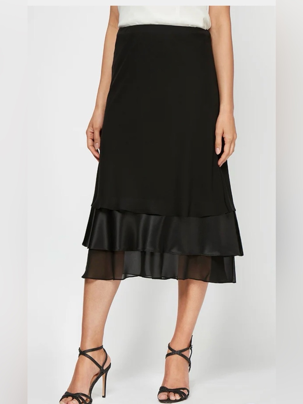 Alex Evenings Chiffon & Satin Asymmetric Tripe Tier Skirt